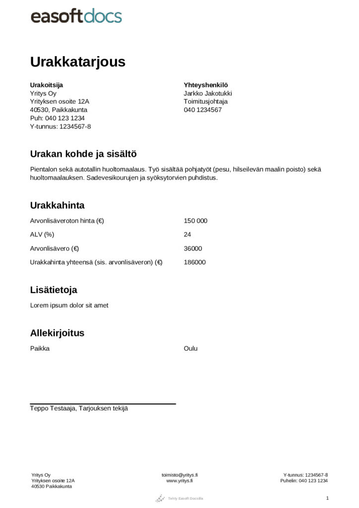 Urakkatarjouspohja Kokeile T ytt mist Maksutta Heti Urakkatarjouspohja Kokeile T ytt mist Maksutta Heti