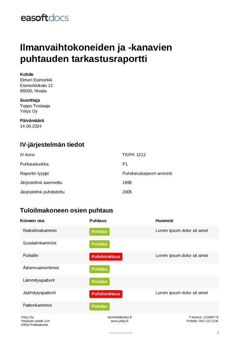IV-koneiden ja -kanavien puhtauden tarkastusraportti – kokeile ...