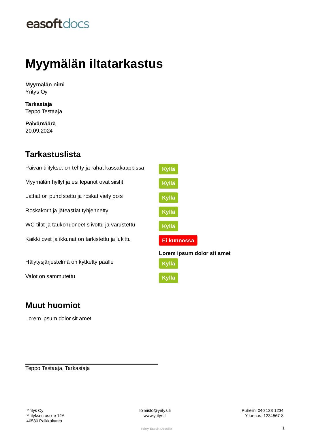 Myymälän iltatarkastus