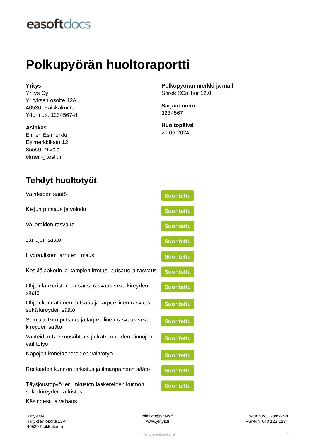 Polkupyörän huoltoraportti (laaja huolto)