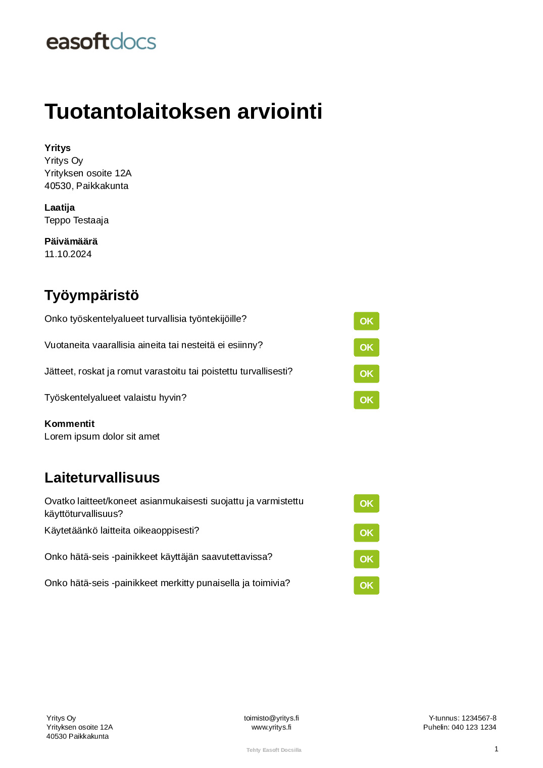 Tuotantolaitoksen arviointi (laaja)