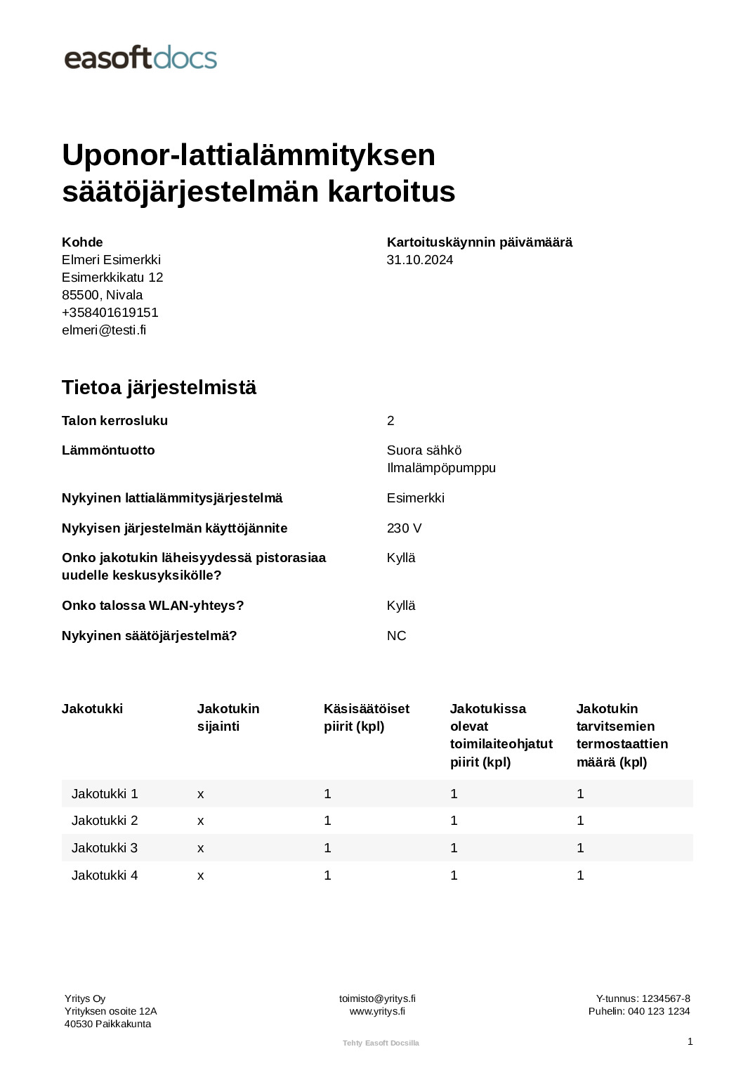 Uponor-lattialämmityksen säätöjärjestelmän kartoitus